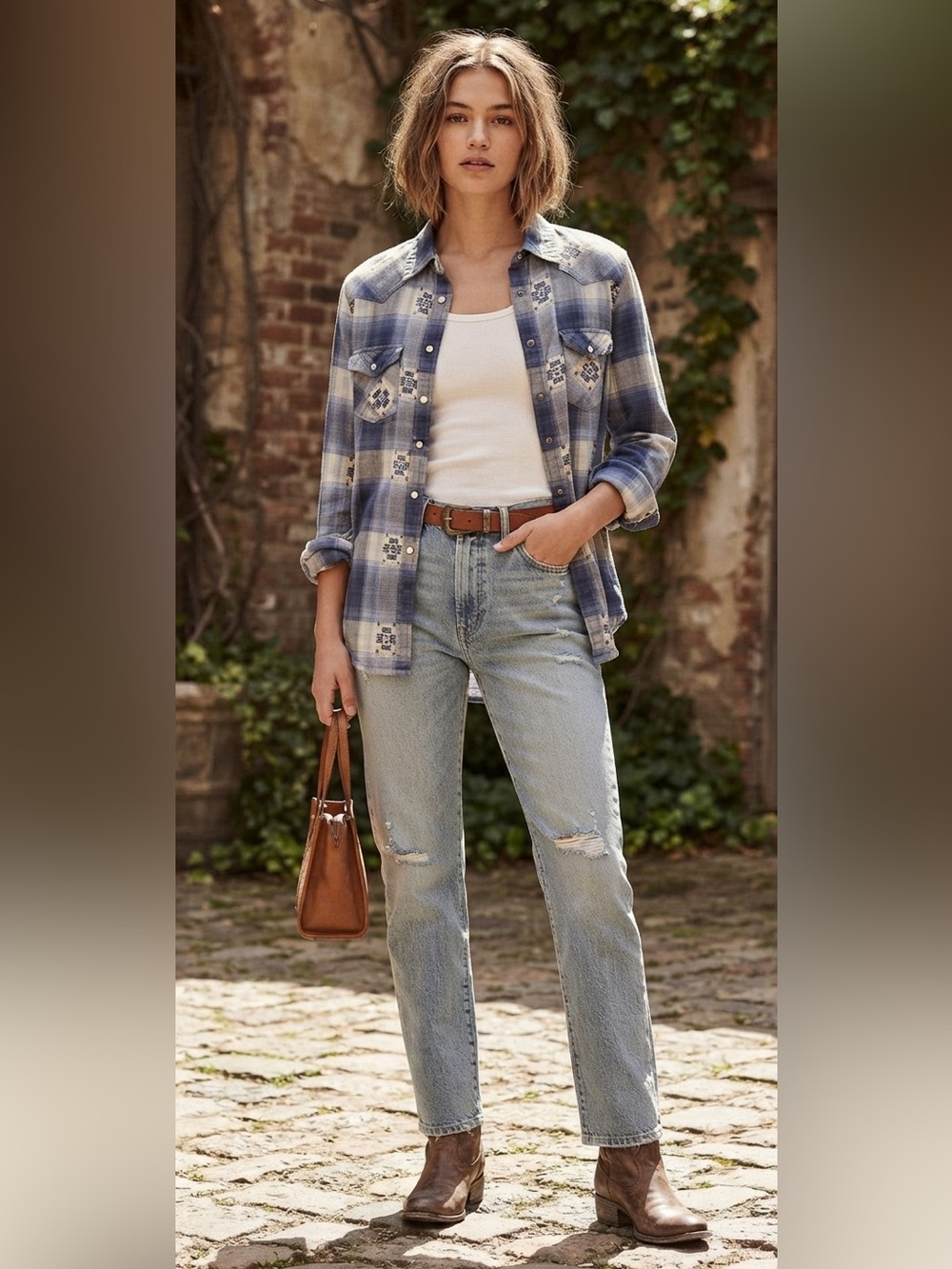 American Eagle Plaid Pearl Snap Western Shirt Juniors S